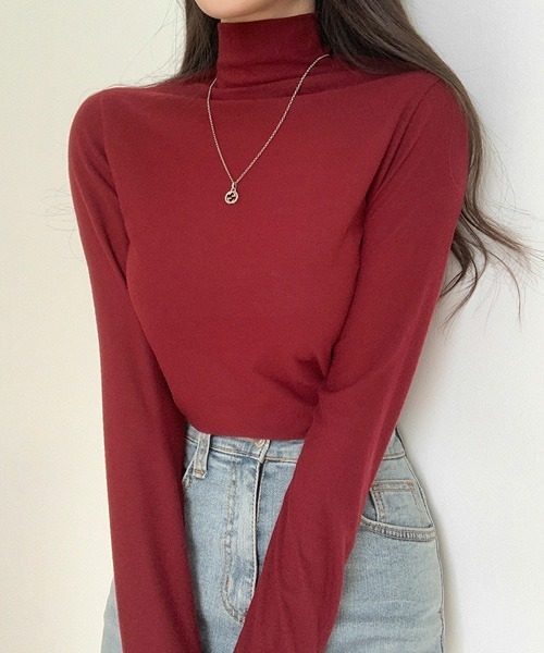 BEIDELLI（ベイデリー）の「[BELLIDE MADE] スリムフィットタートルネックTシャツ（Tシャツ/カットソー・レディース・ワインレッド/モカ/スカイブルー/アイボリー・FREE）」の4枚目の写真