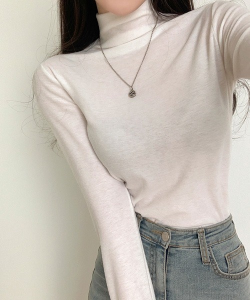 BEIDELLI（ベイデリー）の「[BELLIDE MADE] スリムフィットタートルネックTシャツ（Tシャツ/カットソー・レディース・ワインレッド/モカ/スカイブルー/アイボリー・FREE）」の5枚目の写真