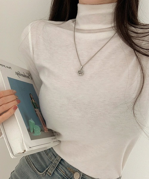 BEIDELLI（ベイデリー）の「[BELLIDE MADE] スリムフィットタートルネックTシャツ（Tシャツ/カットソー・レディース・ワインレッド/モカ/スカイブルー/アイボリー・FREE）」の7枚目の写真