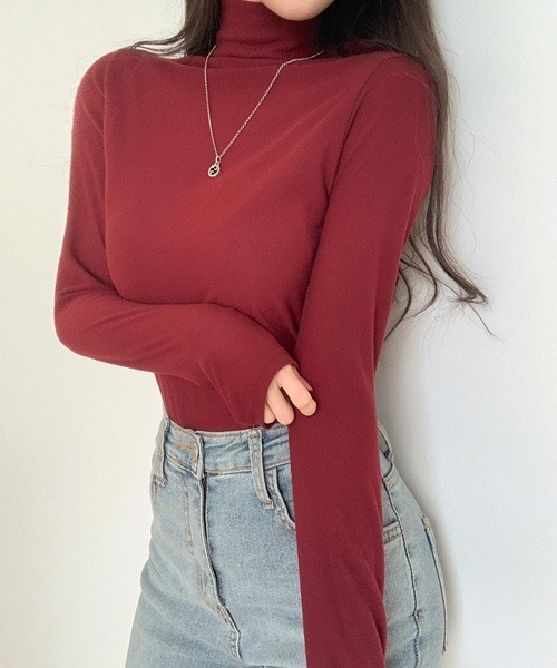 BEIDELLI（ベイデリー）の「[BELLIDE MADE] スリムフィットタートルネックTシャツ（Tシャツ/カットソー・レディース・ワインレッド/モカ/スカイブルー/アイボリー・FREE）」の16枚目の写真