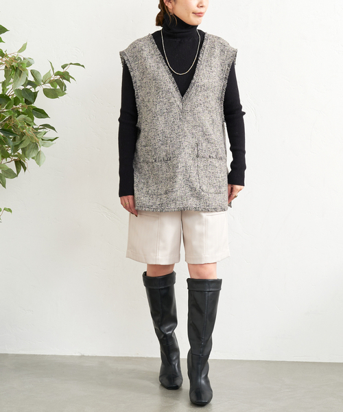 B.C STOCK（ベーセーストック）の「≪追加≫ツイードフリンジベスト*（ベスト・レディース・アイボリー/ブラック・FREE）」の19枚目の写真