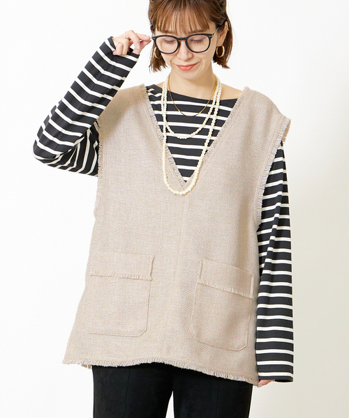 B.C STOCK（ベーセーストック）の「≪追加≫ツイードフリンジベスト*（ベスト・レディース・アイボリー/ブラック・FREE）」の14枚目の写真