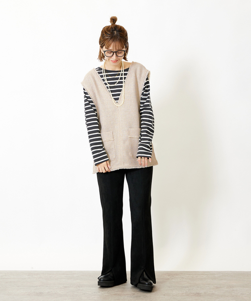 B.C STOCK（ベーセーストック）の「≪追加≫ツイードフリンジベスト*（ベスト・レディース・アイボリー/ブラック・FREE）」の5枚目の写真