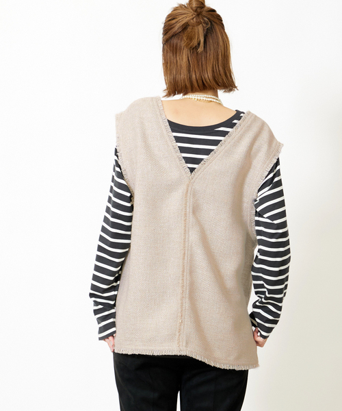 B.C STOCK（ベーセーストック）の「≪追加≫ツイードフリンジベスト*（ベスト・レディース・アイボリー/ブラック・FREE）」の10枚目の写真