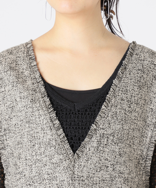 B.C STOCK（ベーセーストック）の「≪追加≫ツイードフリンジベスト*（ベスト・レディース・アイボリー/ブラック・FREE）」の20枚目の写真