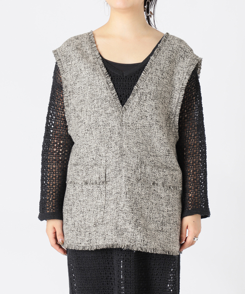 B.C STOCK（ベーセーストック）の「≪追加≫ツイードフリンジベスト*（ベスト・レディース・アイボリー/ブラック・FREE）」の21枚目の写真