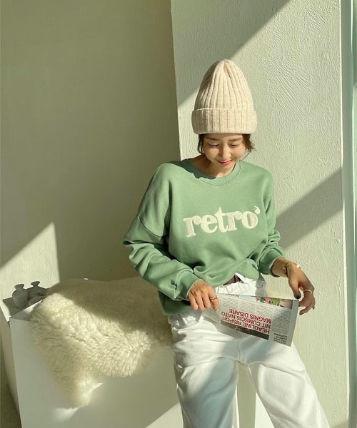 NANING9（ナンニング）の「NANING9 裏起毛retroロゴトレーナー（スウェット・レディース・ミント/マスタード・FREE）」の11枚目の写真