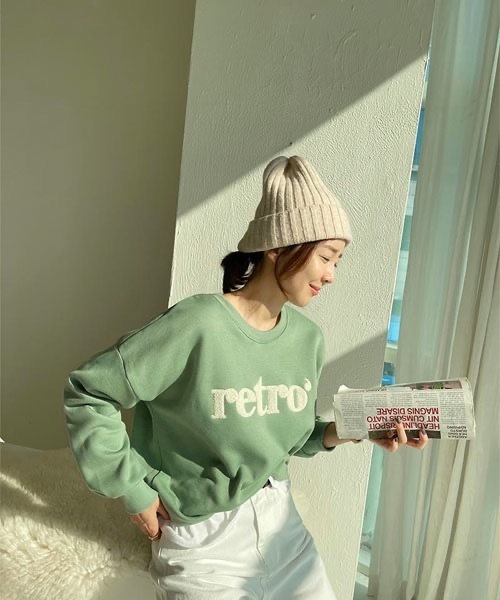 NANING9（ナンニング）の「NANING9 裏起毛retroロゴトレーナー（スウェット・レディース・ミント/マスタード・FREE）」の12枚目の写真