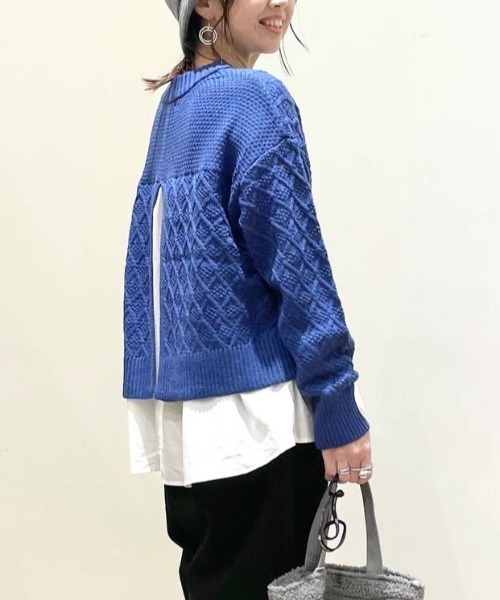 studio CLIP（スタディオクリップ）の「7G柄編みドッキングニットプルオーバー（ニット/セーター・レディース・オフホワイト/ブルー/ベージュ/イエロー・FREE）」の4枚目の写真