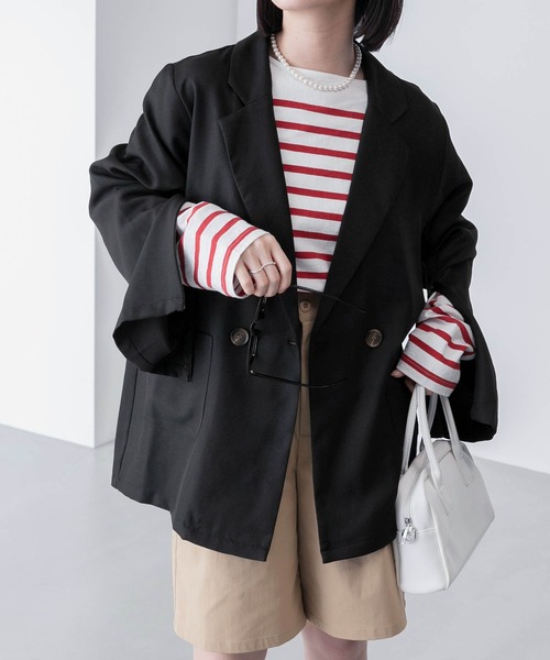 BONLECILL（ボンルシール）の「2way 袖スリット オーバーテーラードジャケット（テーラードジャケット・レディース・ブラウン/ブラック系/ブラック/アイボリー・FREE）」の21枚目の写真