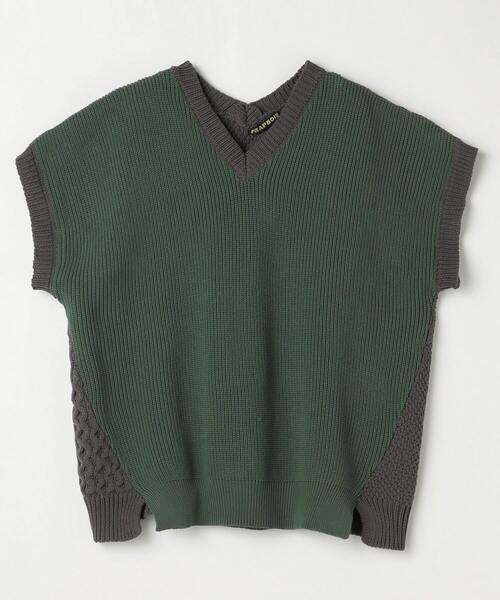 FRAPBOIS（フラボア）の「ミックベスト（ニット/セーター・レディース・ベージュ/グリーン・1）」の2枚目の写真