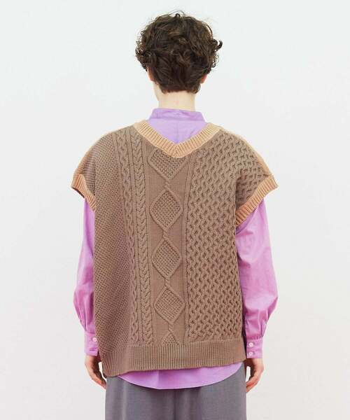 FRAPBOIS（フラボア）の「ミックベスト（ニット/セーター・レディース・ベージュ/グリーン・1）」の4枚目の写真