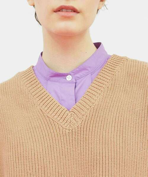 FRAPBOIS（フラボア）の「ミックベスト（ニット/セーター・レディース・ベージュ/グリーン・1）」の5枚目の写真