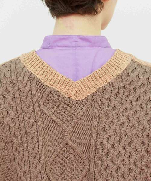 FRAPBOIS（フラボア）の「ミックベスト（ニット/セーター・レディース・ベージュ/グリーン・1）」の6枚目の写真