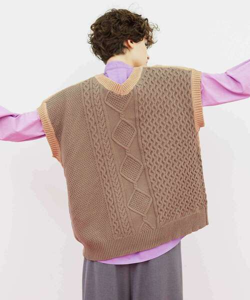 FRAPBOIS（フラボア）の「ミックベスト（ニット/セーター・レディース・ベージュ/グリーン・1）」の8枚目の写真