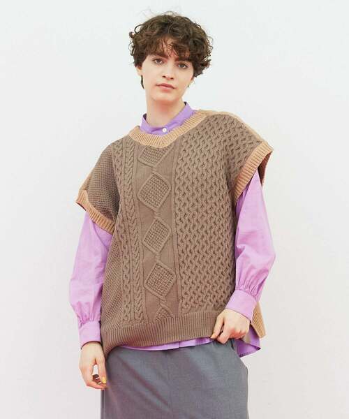 FRAPBOIS（フラボア）の「ミックベスト（ニット/セーター・レディース・ベージュ/グリーン・1）」の19枚目の写真
