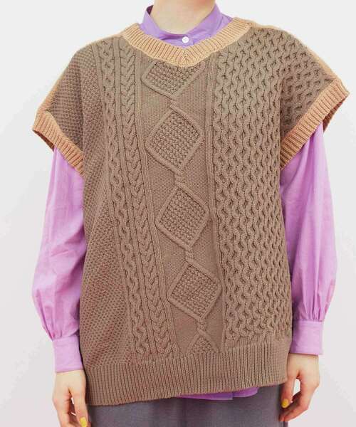 FRAPBOIS（フラボア）の「ミックベスト（ニット/セーター・レディース・ベージュ/グリーン・1）」の20枚目の写真