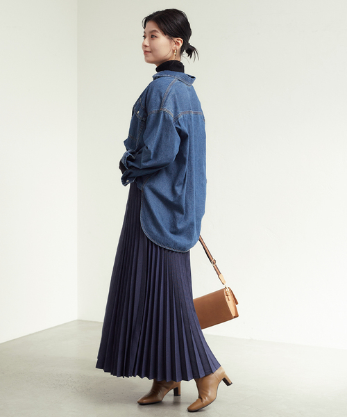 B.C STOCK（ベーセーストック）の「デニムライクプリーツスカート（スカート・レディース・ネイビー/イエロー・FREE）」の8枚目の写真