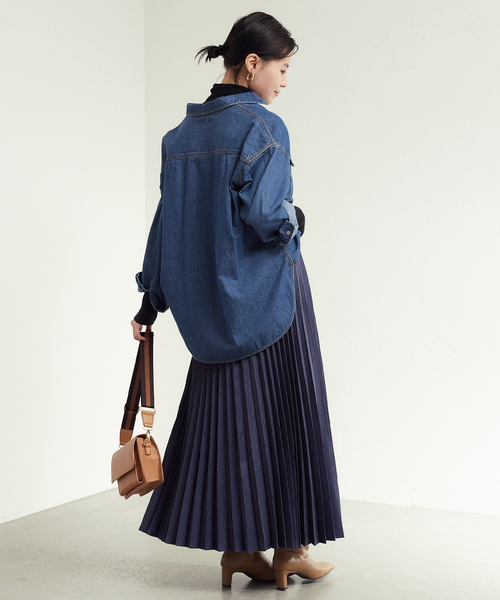 B.C STOCK（ベーセーストック）の「デニムライクプリーツスカート（スカート・レディース・ネイビー/イエロー・FREE）」の10枚目の写真