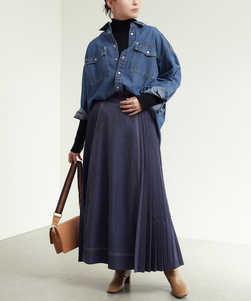 B.C STOCK（ベーセーストック）の「デニムライクプリーツスカート（スカート・レディース・ネイビー/イエロー・FREE）」の11枚目の写真