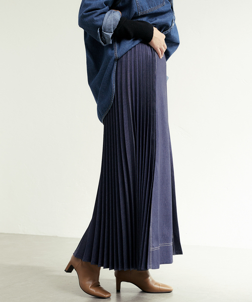B.C STOCK（ベーセーストック）の「デニムライクプリーツスカート（スカート・レディース・ネイビー/イエロー・FREE）」の14枚目の写真