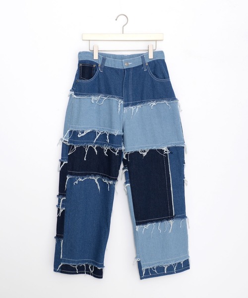 Revo.（レボ）の「ヴィンテージ リメイク風 パッチワーク フリンジ クレイジーパターン ワイドデニムパンツ（デニムパンツ・メンズ・ブラック/ブルー/ブラック系その他/ブラック系その他2/ブラック系その他3/ブルー系その他・M/L）」の21枚目の写真