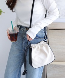 andme | 合成皮革×キャンバス巾着ミニショルダーバッグ(ショルダーバッグ)