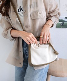 合成皮革×キャンバス巾着ミニショルダーバッグ