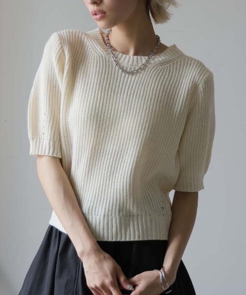 Ulysses（ユリシス）の「パフスリサマーニットトップス（ニット/セーター・レディース・ブラック/ホワイト/ピンク/ブルー/グリーン・F）」の2枚目の写真