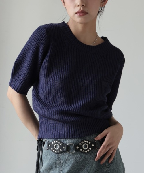 Ulysses（ユリシス）の「パフスリサマーニットトップス（ニット/セーター・レディース・ブラック/ホワイト/ピンク/ブルー/グリーン・F）」の4枚目の写真