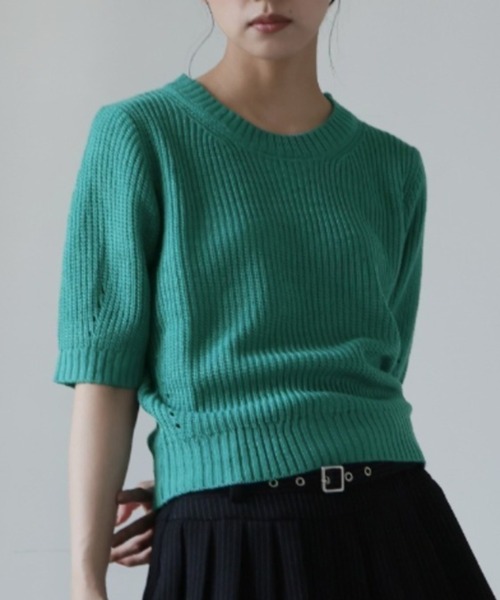 Ulysses（ユリシス）の「パフスリサマーニットトップス（ニット/セーター・レディース・ブラック/ホワイト/ピンク/ブルー/グリーン・F）」の3枚目の写真