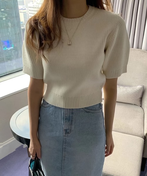 Ulysses（ユリシス）の「パフスリサマーニットトップス（ニット/セーター・レディース・ブラック/ホワイト/ピンク/ブルー/グリーン・F）」の6枚目の写真