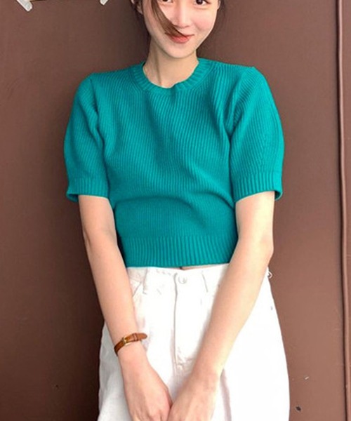 Ulysses（ユリシス）の「パフスリサマーニットトップス（ニット/セーター・レディース・ブラック/ホワイト/ピンク/ブルー/グリーン・F）」の9枚目の写真