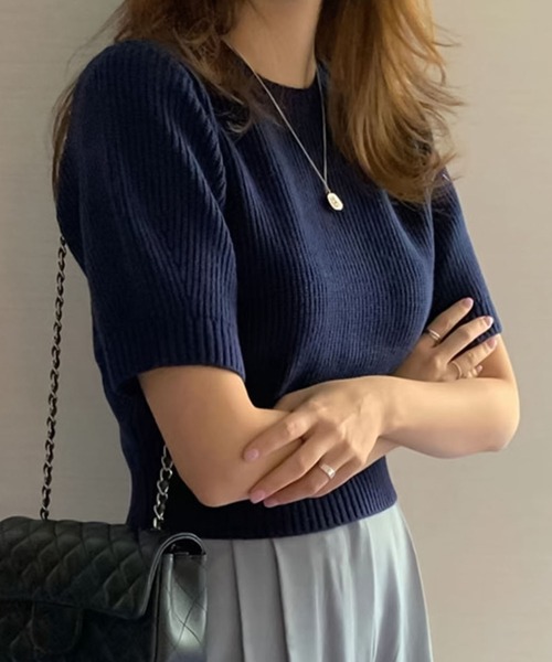 Ulysses（ユリシス）の「パフスリサマーニットトップス（ニット/セーター・レディース・ブラック/ホワイト/ピンク/ブルー/グリーン・F）」の11枚目の写真