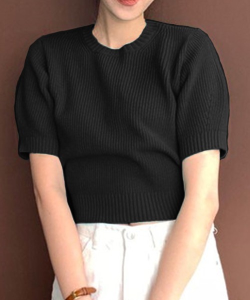 Ulysses（ユリシス）の「パフスリサマーニットトップス（ニット/セーター・レディース・ブラック/ホワイト/ピンク/ブルー/グリーン・F）」の7枚目の写真