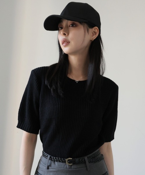 Ulysses（ユリシス）の「パフスリサマーニットトップス（ニット/セーター・レディース・ブラック/ホワイト/ピンク/ブルー/グリーン・F）」の14枚目の写真