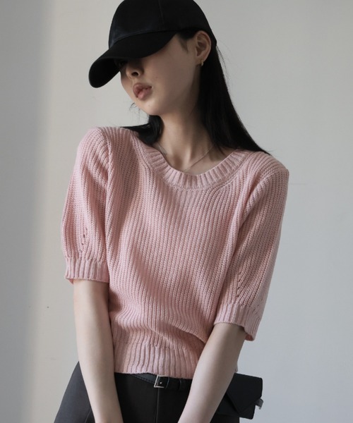 Ulysses（ユリシス）の「パフスリサマーニットトップス（ニット/セーター・レディース・ブラック/ホワイト/ピンク/ブルー/グリーン・F）」の15枚目の写真