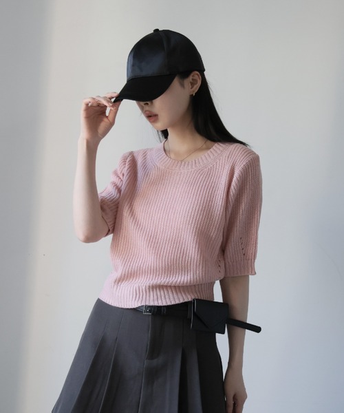 Ulysses（ユリシス）の「パフスリサマーニットトップス（ニット/セーター・レディース・ブラック/ホワイト/ピンク/ブルー/グリーン・F）」の16枚目の写真