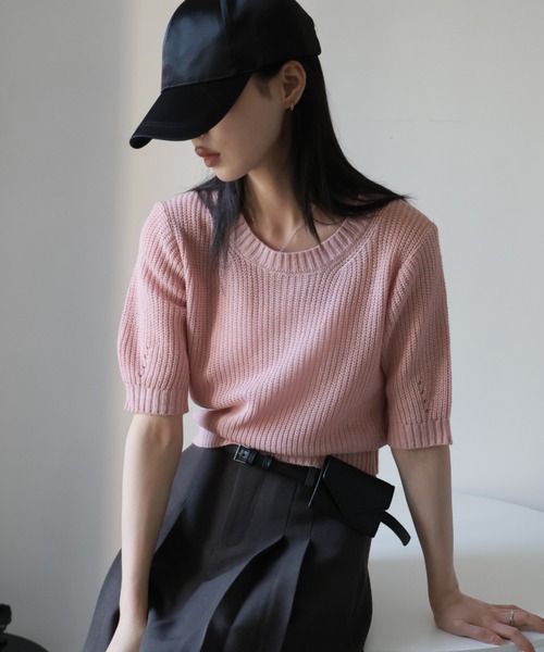 Ulysses（ユリシス）の「パフスリサマーニットトップス（ニット/セーター・レディース・ブラック/ホワイト/ピンク/ブルー/グリーン・F）」の18枚目の写真