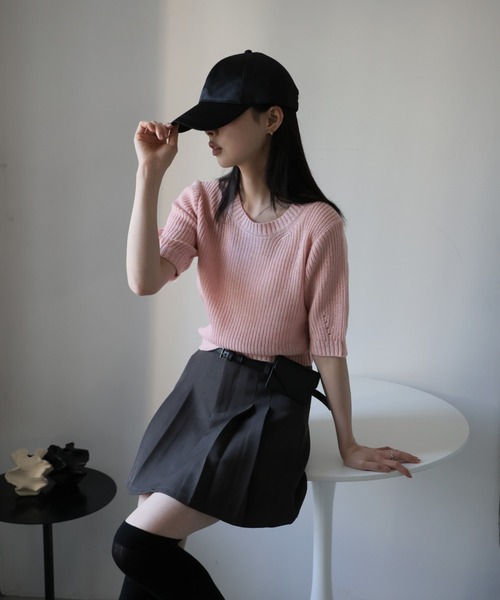 Ulysses（ユリシス）の「パフスリサマーニットトップス（ニット/セーター・レディース・ブラック/ホワイト/ピンク/ブルー/グリーン・F）」の19枚目の写真