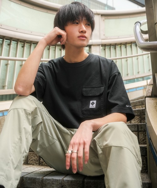 Columbia（コロンビア）の「【展開店舗限定アイテム】columbia/コロンビア インペリアルパーク ワンポイント ワイドシルエット/オーバーサイズ ポケットTシャツ/半袖Tシャツ PM0734（Tシャツ/カットソー・メンズ・ブラック/ホワイト/グリーン/ベージュ・M/L/XL）」の5枚目の写真