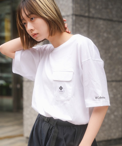 Columbia（コロンビア）の「【展開店舗限定アイテム】columbia/コロンビア インペリアルパーク ワンポイント ワイドシルエット/オーバーサイズ ポケットTシャツ/半袖Tシャツ PM0734（Tシャツ/カットソー・メンズ・ブラック/ホワイト/グリーン/ベージュ・M/L/XL）」の8枚目の写真
