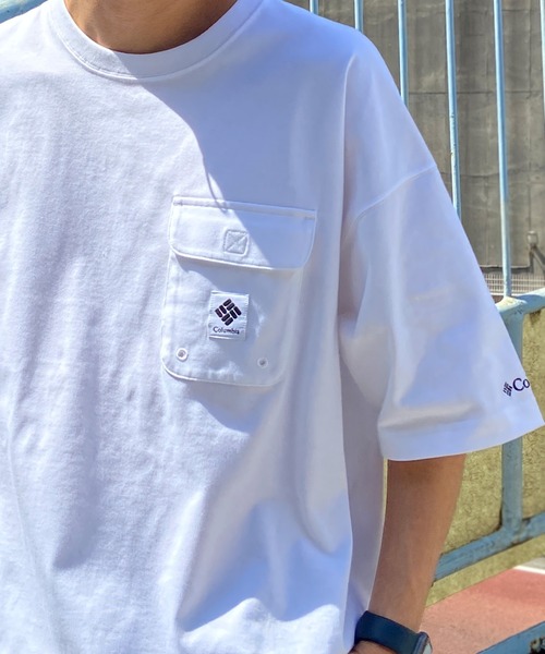 Columbia（コロンビア）の「【展開店舗限定アイテム】columbia/コロンビア インペリアルパーク ワンポイント ワイドシルエット/オーバーサイズ ポケットTシャツ/半袖Tシャツ PM0734（Tシャツ/カットソー・メンズ・ブラック/ホワイト/グリーン/ベージュ・M/L/XL）」の18枚目の写真