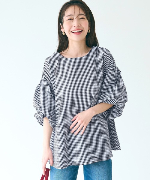 coca(coca)(コカ)の「【WEB限定セール】ギンガムチェックバックリボンボリューム袖ブラウス(シャツ/ブラウス・レディース・ブラック・M/L)」の8枚目の写真
