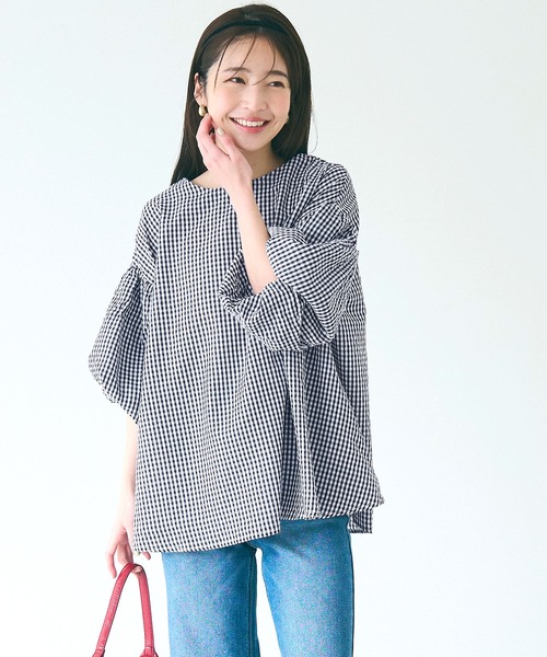 coca(coca)(コカ)の「【WEB限定セール】ギンガムチェックバックリボンボリューム袖ブラウス(シャツ/ブラウス・レディース・ブラック・M/L)」の4枚目の写真