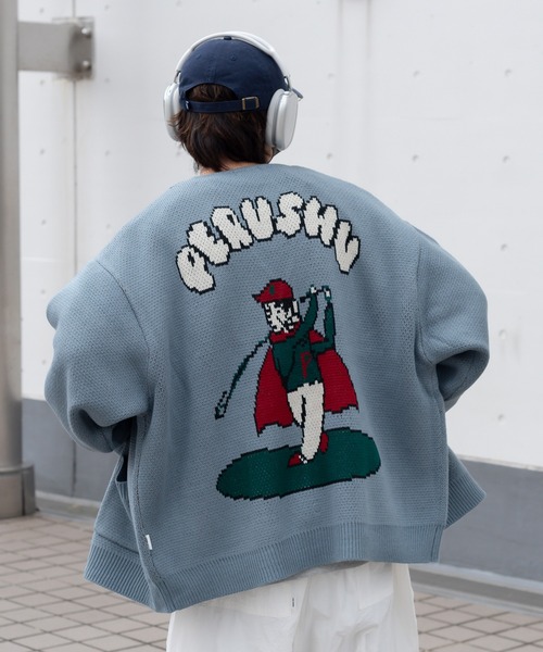 Perushu（ペルーシュ）の「ユーズドライクゴルフジャガードカーディガン（カーディガン/ボレロ・メンズ・オレンジ/ブルー/ライトベージュ/セージグリーン・LARGE/MEDIUM）」の4枚目の写真