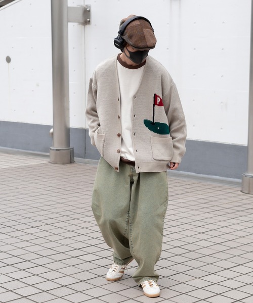 Perushu（ペルーシュ）の「ユーズドライクゴルフジャガードカーディガン（カーディガン/ボレロ・メンズ・オレンジ/ブルー/ライトベージュ/セージグリーン・LARGE/MEDIUM）」の17枚目の写真