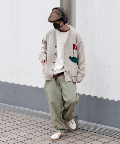 Perushu（ペルーシュ）の「ユーズドライクゴルフジャガードカーディガン（カーディガン/ボレロ・メンズ・オレンジ/ブルー/ライトベージュ/セージグリーン・LARGE/MEDIUM）」の18枚目の写真