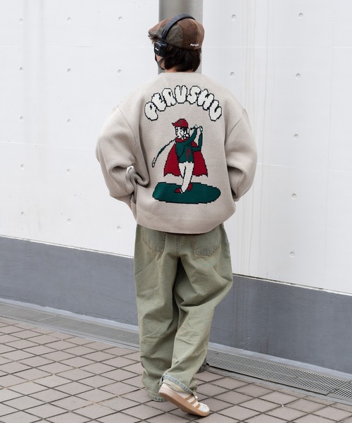 Perushu（ペルーシュ）の「ユーズドライクゴルフジャガードカーディガン（カーディガン/ボレロ・メンズ・オレンジ/ブルー/ライトベージュ/セージグリーン・LARGE/MEDIUM）」の19枚目の写真