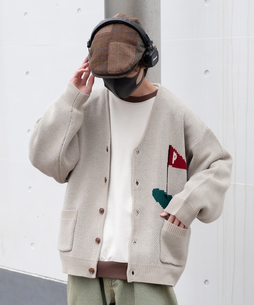 Perushu（ペルーシュ）の「ユーズドライクゴルフジャガードカーディガン（カーディガン/ボレロ・メンズ・オレンジ/ブルー/ライトベージュ/セージグリーン・LARGE/MEDIUM）」の6枚目の写真